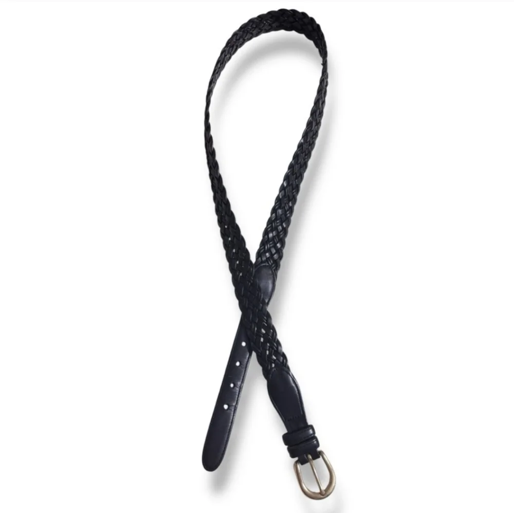 Coach Black Braided Leather Belt with Gold Buckle